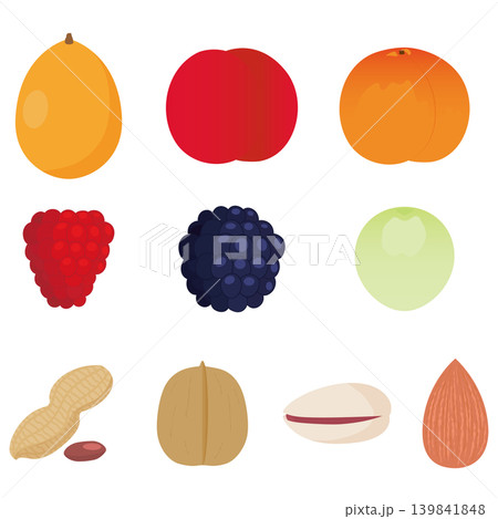 シンプルな果物アイコンセット（3）フルーツ 食材イラスト　 白背景 139841848