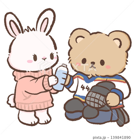 Cute Chibi Bunny Giving Water Bottle To Tired Hockey Bear Sweet Supportive Sports Romance Illustration For Planner Stickers Scrapbook Journals Cute Team Spirit Decor And Winter Crafts Cute Chibi Bunny Giving Water Bottle To Tired Hockey Bear Sweet Supportive Sports Romance Illustration For Planner Stickers Scrapbook Journals Cute Team Spirit Decor And Winter Crafts 139841890