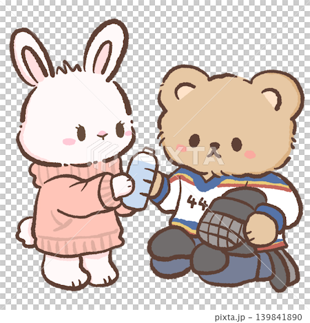 Cute Chibi Bunny Giving Water Bottle To Tired Hockey Bear Sweet Supportive Sports Romance Illustration For Planner Stickers Scrapbook Journals Cute Team Spirit Decor And Winter Crafts Cute Chibi Bunny Giving Water Bottle To Tired Hockey Bear Sweet Supportive Sports Romance Illustration For Planner Stickers Scrapbook Journals Cute Team Spirit Decor And Winter Crafts 139841890