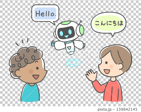 一個男孩請人工智慧機器人幫他翻譯。 一個男孩請人工智慧機器人幫他翻譯。 139842145