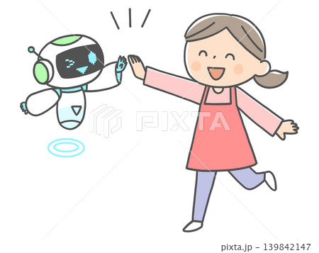 AIと仲良くハイタッチする子供 AIと仲良くハイタッチする子供 139842147