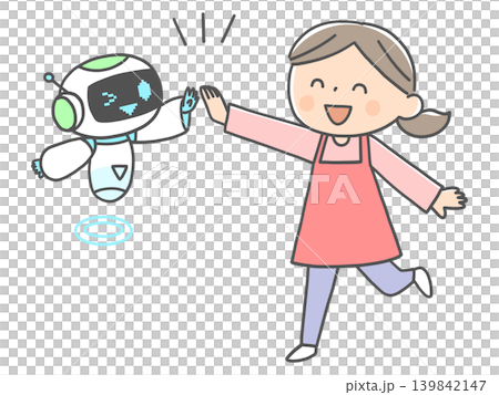 AIと仲良くハイタッチする子供 AIと仲良くハイタッチする子供 139842147