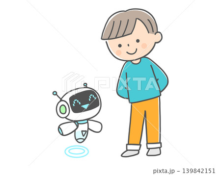 人工知能キャラクターと仲良くする男の子 人工知能キャラクターと仲良くする男の子 139842151