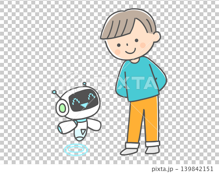 人工知能キャラクターと仲良くする男の子 人工知能キャラクターと仲良くする男の子 139842151