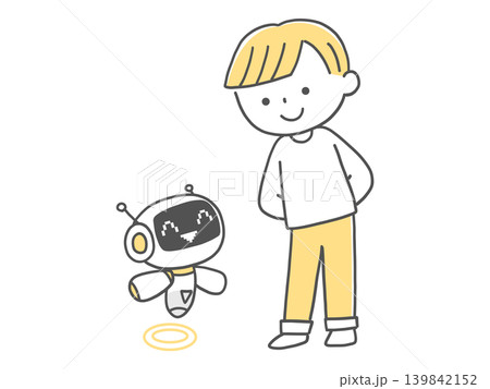 人工知能キャラクターと仲良くする男の子単色 人工知能キャラクターと仲良くする男の子単色 139842152
