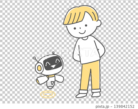 人工知能キャラクターと仲良くする男の子単色 人工知能キャラクターと仲良くする男の子単色 139842152