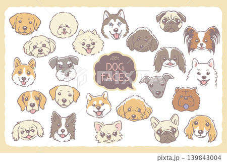 犬の顔のイラスト素材セット。 犬の顔のイラスト素材セット。 139843004