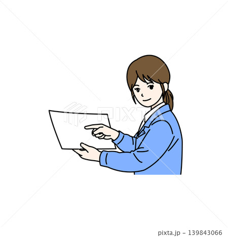 女性作業員 書類 確認 報告 チェック ビジネス イラスト  139843066