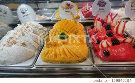 Different flavors of italian ice cream at Italy Different flavors of italian ice cream at Italy 139843194