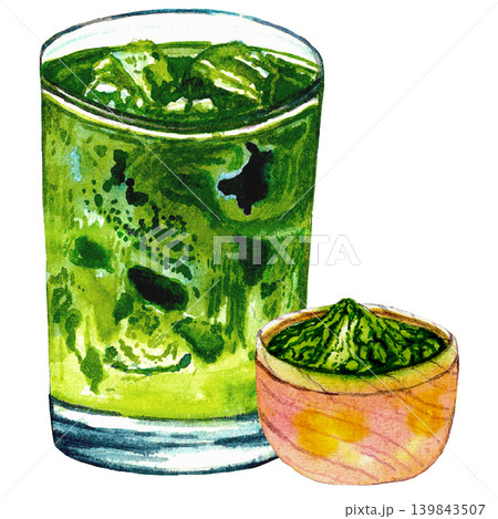 Iced Matcha Drink with Matcha Bowl Iced Matcha Drink with Matcha Bowl 139843507
