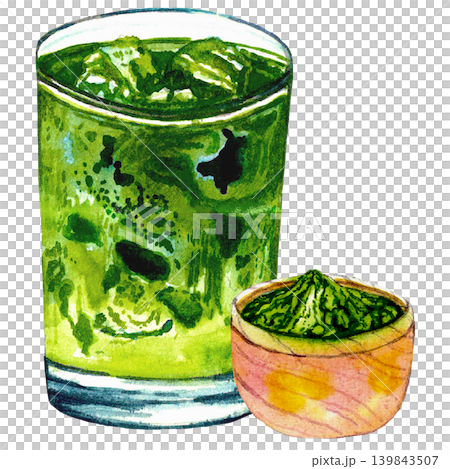 Iced Matcha Drink with Matcha Bowl Iced Matcha Drink with Matcha Bowl 139843507