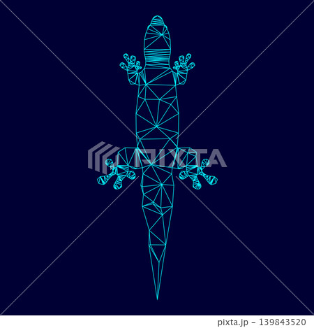 Lizard low poly triangulation triangulated polygonal electric cyan blue vibrant aqua neon color vector illustration image outline contour line 139843520
