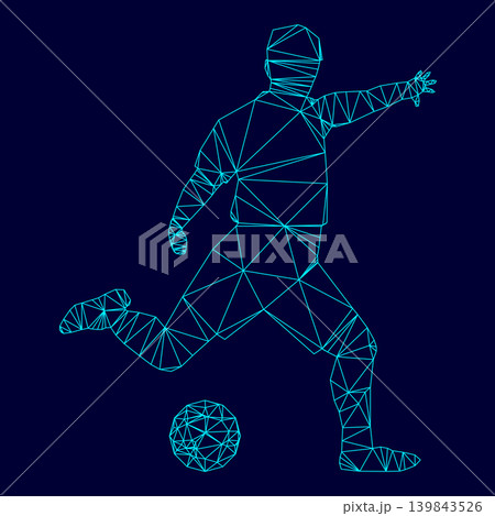 Footballer low poly triangulation triangulated polygonal electric cyan blue vibrant aqua neon color vector illustration image outline contour line 139843526