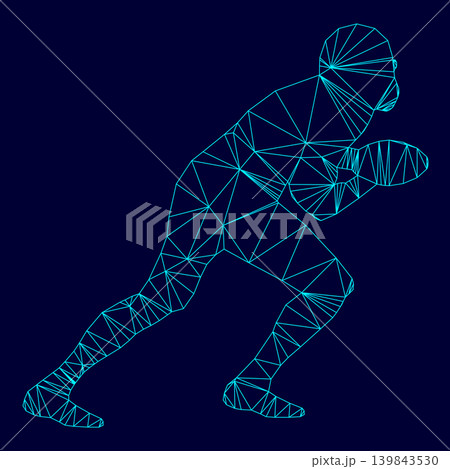 American football player low poly triangulation triangulated polygonal electric cyan blue vibrant aqua neon color vector illustration image outline contour line 139843530