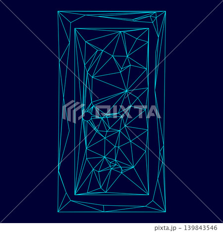 Door low poly triangulation triangulated polygonal electric cyan blue vibrant aqua neon color vector illustration image outline contour line 139843546