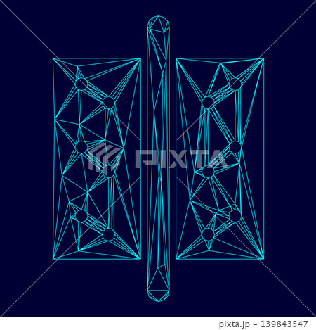 Accesories for door low poly triangulation triangulated polygonal electric cyan blue vibrant aqua neon color vector illustration image outline contour line 139843547