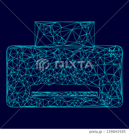 Printer low poly triangulation triangulated polygonal electric cyan blue vibrant aqua neon color vector illustration image outline contour line Printer low poly triangulation triangulated polygonal electric cyan blue vibrant aqua neon color vector illustration image outline contour line 139843585