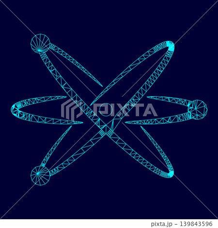 Atom low poly triangulation triangulated polygonal electric cyan blue vibrant aqua neon color vector illustration image outline contour line 139843596