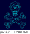 Skull and bones low poly triangulation triangulated polygonal electric cyan blue vibrant aqua neon color vector illustration image outline contour line 139843606
