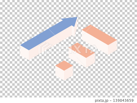 A simple bar graph and arrow set in an isometric illustration (red and blue). A simple bar graph and arrow set in an isometric illustration (red and blue). 139843659