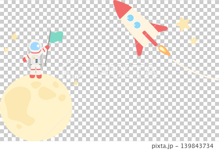 普普藝術風格的太空插畫背景,描繪了一名太空人和一枚火箭站在月球上。 普普藝術風格的太空插畫背景,描繪了一名太空人和一枚火箭站在月球上。 139843734