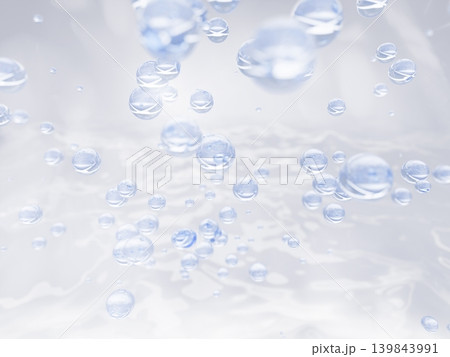 Light blue water bubbles on clear gel texture 3d background. Floating cosmetic soap spheres, liquid detergent, fizzy drink pattern. Collagen serum drops, foam shampoo or oxygen bleach. 3D illustration Light blue water bubbles on clear gel texture 3d background. Floating cosmetic soap spheres, liquid detergent, fizzy drink pattern. Collagen serum drops, foam shampoo or oxygen bleach. 3D illustration 139843991
