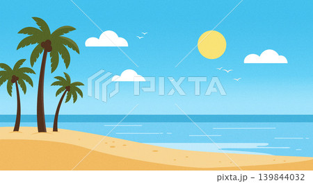 Minimalist tropical beach background with palm trees, blue ocean sea and sun. Summer vacation vector Minimalist tropical beach background with palm trees, blue ocean sea and sun. Summer vacation vector 139844032