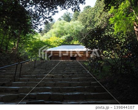 新緑と木漏れ日に包まれる聖域。国宝・金堂へと続く室生寺『鎧坂』の美しい石階段 新緑と木漏れ日に包まれる聖域。国宝・金堂へと続く室生寺『鎧坂』の美しい石階段 139844107