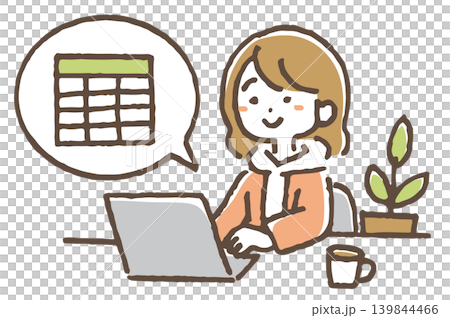 An illustration of a woman working in data entry. 139844466