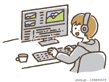 動画編集をするクリエイター男性のイラスト。 139844474