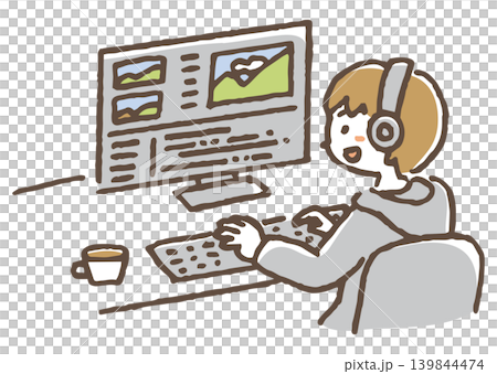 動画編集をするクリエイター男性のイラスト。 139844474