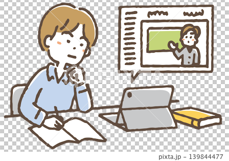 スキルアップの勉強をする男性のイラスト。 139844477