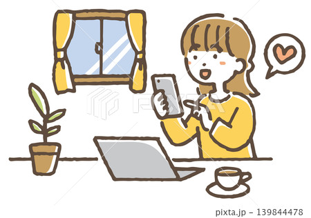SNSにいいねを押す女性のイラスト。SNS運用代行の仕事。 139844478