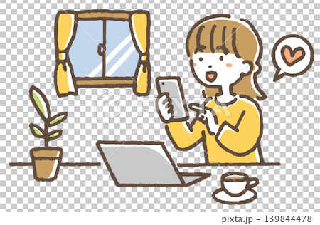 SNSにいいねを押す女性のイラスト。SNS運用代行の仕事。 139844478