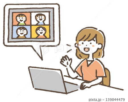 オンラインで会議をするフリーランス男性のイラスト。 139844479