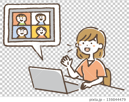 オンラインで会議をするフリーランス男性のイラスト。 139844479