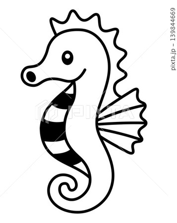 Cute black seahorse illustration, simple monochrome marine animal clipart, isolated ocean life icon for sticker, logo, print, card and apparel design 139844669