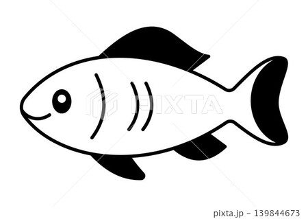 Cute black small fish illustration, simple monochrome marine animal clipart, isolated ocean life icon for sticker, logo, print, poster, card and apparel design 139844673