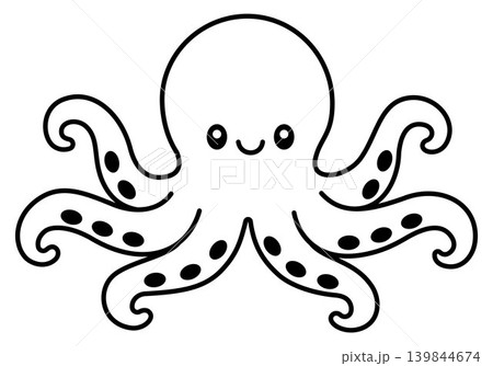 Cute black octopus illustration, simple monochrome sea animal clipart isolated on light background, marine life icon for sticker, logo, print, poster, card and apparel design 139844674