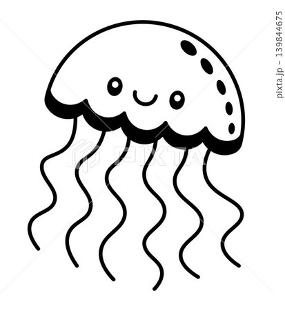 Cute black jellyfish illustration, simple monochrome marine animal clipart isolated, sea life icon for sticker, logo, print, poster, card, apparel and decorative design Cute black jellyfish illustration, simple monochrome marine animal clipart isolated, sea life icon for sticker, logo, print, poster, card, apparel and decorative design 139844675