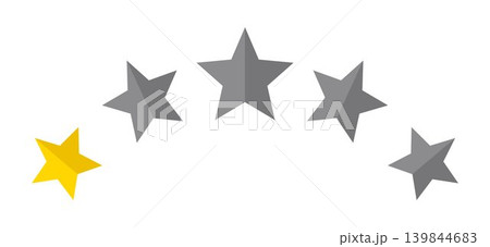 Five star rating illustration with one gold star and four gray stars, quality review score symbol, customer feedback ranking graphic for app, website, badge, icon and design use Five star rating illustration with one gold star and four gray stars, quality review score symbol, customer feedback ranking graphic for app, website, badge, icon and design use 139844683