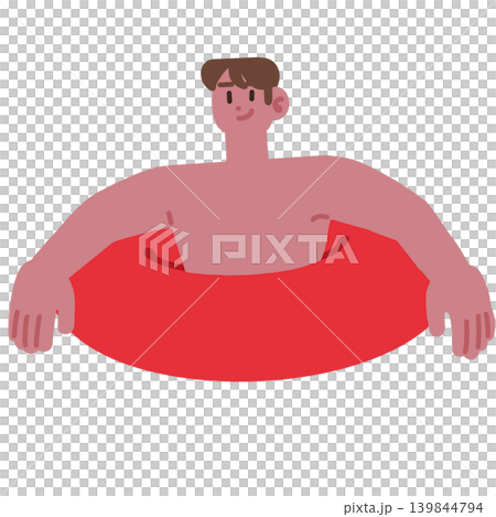 一幅插圖，描繪了一名身穿泳衣的男子漂浮在救生圈上。 139844794