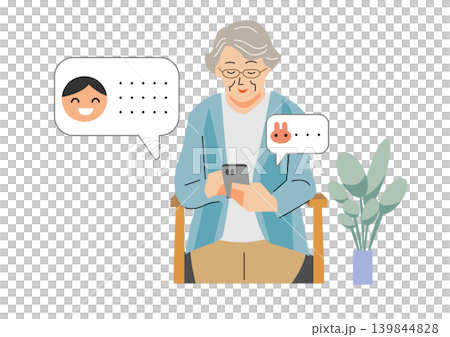 「やさしい福祉・介護ベクターシリーズ」スマホでLINEをする高齢の男女 139844828