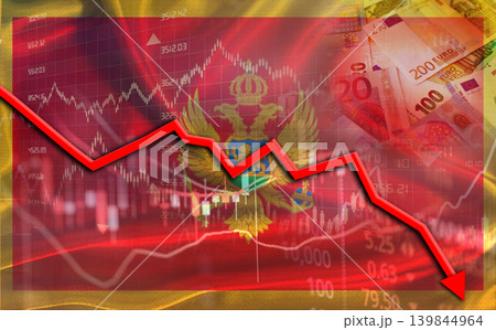 Montenegro financial fall on economy market. Montenegrin financial crisis on economic graph 139844964