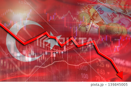 Turkey financial fall on economy market. Turkish financial crisis on economic graph 139845005