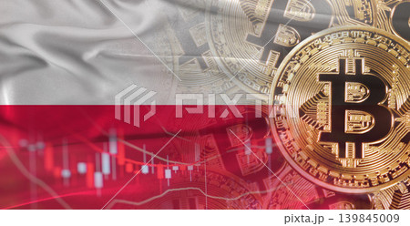 Bitcoin cryptocurrency with Poland flag, Investors in Blockchain Technology. Polish flag with Bitcoins in the background Bitcoin cryptocurrency with Poland flag, Investors in Blockchain Technology. Polish flag with Bitcoins in the background 139845009