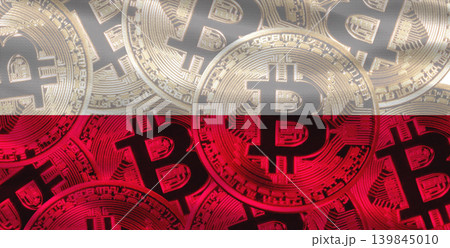 Polish flag with Bitcoins in the background. Bitcoin cryptocurrency with Poland flag, Investors in Blockchain Technology Polish flag with Bitcoins in the background. Bitcoin cryptocurrency with Poland flag, Investors in Blockchain Technology 139845010