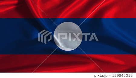 Laos flag with cloth textured background. National flag of Laos with realistic texture Laos flag with cloth textured background. National flag of Laos with realistic texture 139845019