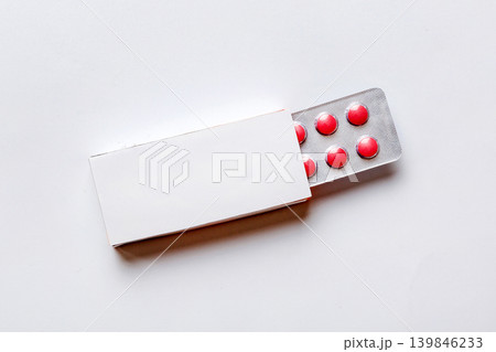 Blank White Product Package Box Mock-up. Open blank medicine drug box with blister top view Blank White Product Package Box Mock-up. Open blank medicine drug box with blister top view 139846233