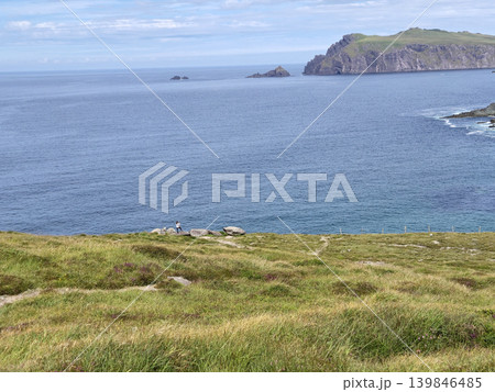 Highland Natural Landscape with Water and Clouds Under an Azure Sky 139846485